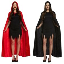 Adult Velvet Hooded Vampire Cape Costume - Halloween Fancy Dress Cloak