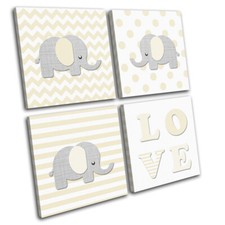 Cute Baby Elephant Yellow For Kids Room MULTI CANVAS WALL ART Picture Print
