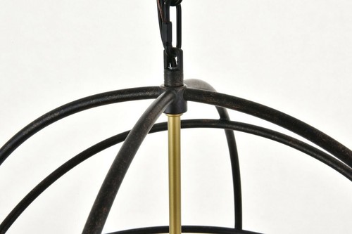 Chandelier Light Fixture Pendant Dark Brown and Brass Sphere Globe Dining Room - Picture 7 of 12