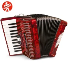 Hohner Hohnica 1304 26 Key 3 Switch Piano Accordion - Red + Gig Bag and Straps
