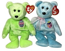 TY Beanie Babies 2001 & 2007 Eggs II & Eggs 2007 Blue Green Bears Plush