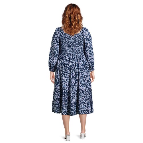 Vestido para mujer Terra & Sky Plus cuello cuadrado ajustado azul marino floral 4X (28W-30W) - Imagen 2 de 4