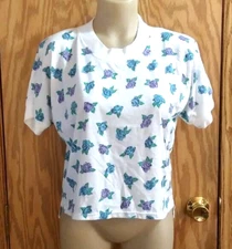 Vintage 80s Women’s Gitano Crop Blouse Shirt Medium Floral shoulder pads floral