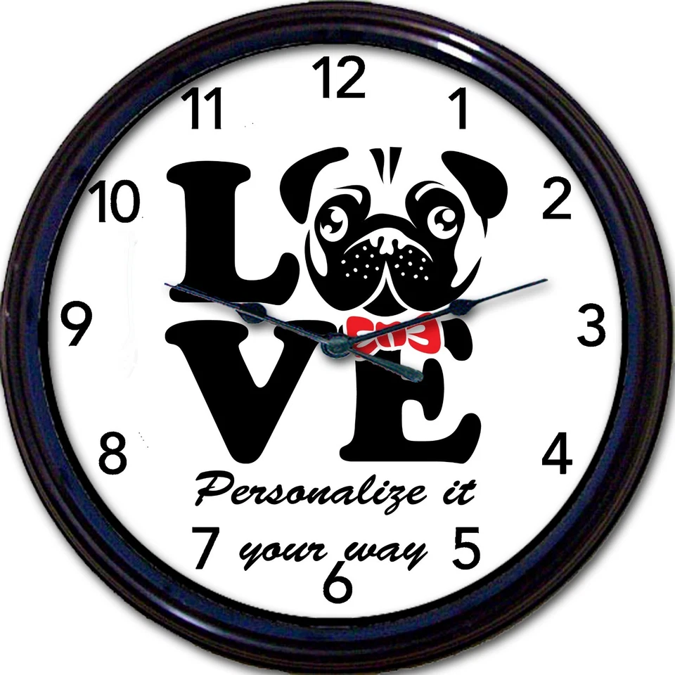 Pug Dog Wall Clock Love Canine Dogs custom personalize it your way New 10" - Image 2 of 2