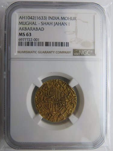1633 India Shah Jahan I gold Mohur Akbarabad Mint NGC MS63 AH1042