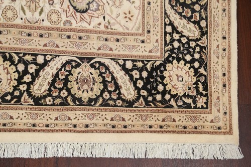 Vegetable Dye Aubusson Oriental Large Area Rug Hand-knotted IVORY/ BLACK 10'x14' - Picture 6 of 12