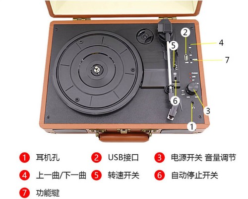 Vintage Retro Vinyl Record Player Built-In Speakers Portable Suitcase Turntable - Picture 9 of 12