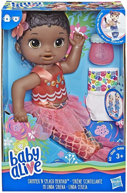 New Hasbro Baby Alive Shimmer N Splash Mermaid Doll with Accessories Black Hair