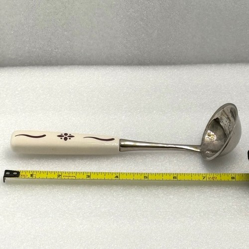 Vintage Sheffield England Metall Soßenkelle Keramikgriff Blumenmuster - Bild 6 von 11