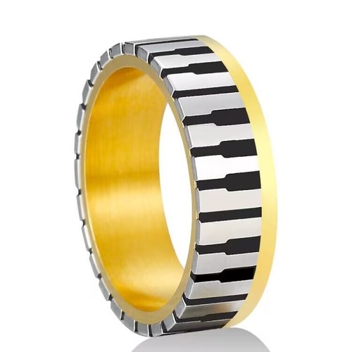7mm Wide Men Women's Gold Color Music Piano Keyboard Wedding Ring for Lovers - Picture 2 of 12