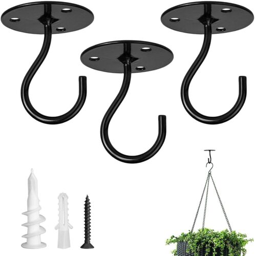 Ceiling Hooks Metal Heavy Duty Wall Mounted Hanger For Bird Feeder Planter Black - Picture 1 of 5