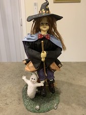 Witch with Ghost Figurine Resin and Starched Clothing Retired