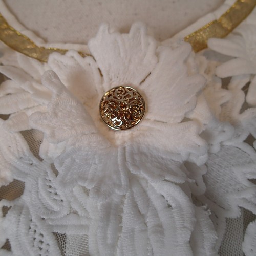 Michael Simon Floral Lace Jacket Sz L White embroidered gold tone button - Picture 3 of 15