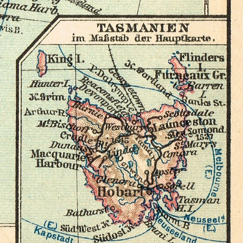 Mapa original antiguo vintage de Australia 1910 Tasmania Canberra Melbourne Sydney Foto 2 de 4