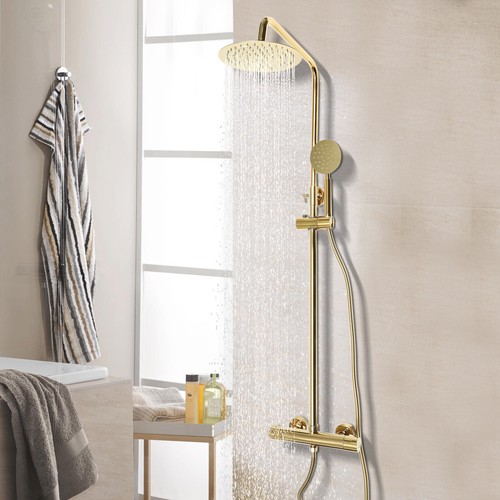 Duschset Duschsystem Duscharmatur Thermostat Regendusche Gold mit Handbrause Bad - Bild 4 von 22
