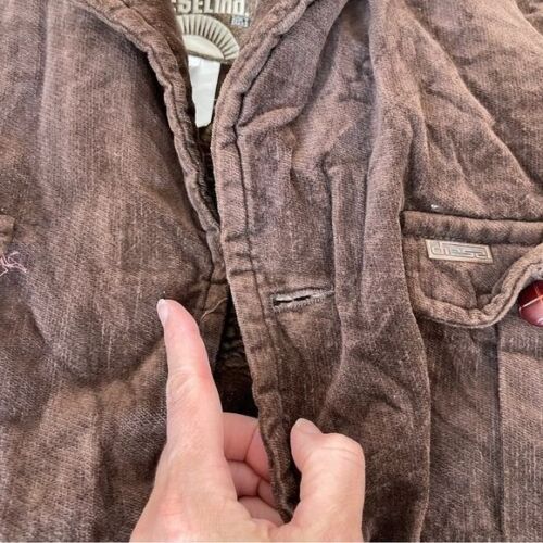 Diesel Jacket Brown Velvet Trench Coat Cottagecore Button Up Cotton Size XL - Picture 11 of 14