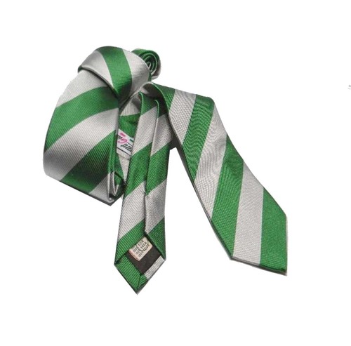 CRAVATTA a righe verdi grigie slim tie cravattino SETA verde rigato Pari grigio - Foto 1 di 2