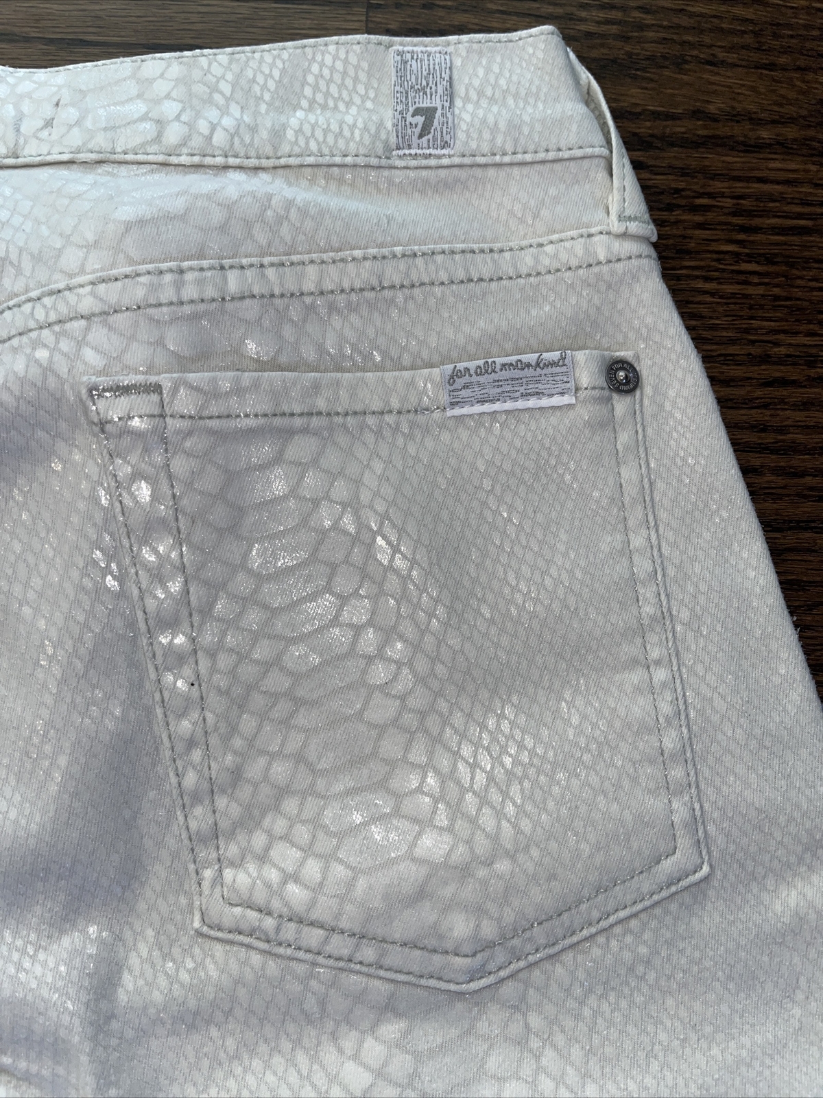 7 For All Mankind Women Snakeskin Slim Illusion Cream Pants Jeans 26x29.5 New - View 12