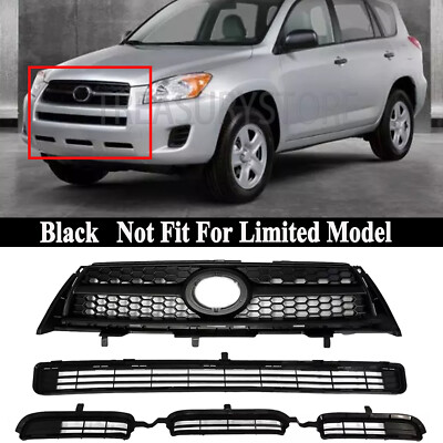 G-PLUS Front Bumper Upper & Lower Grille Set For 2009-2012 Toyota RAV4 Base/Sport – Black Plastic