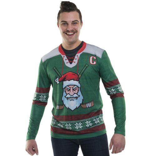 Faux Real Christmas Santa Claus Hockey Jersey Long Sleeve T-Shirt, XXL - Picture 1 of 2
