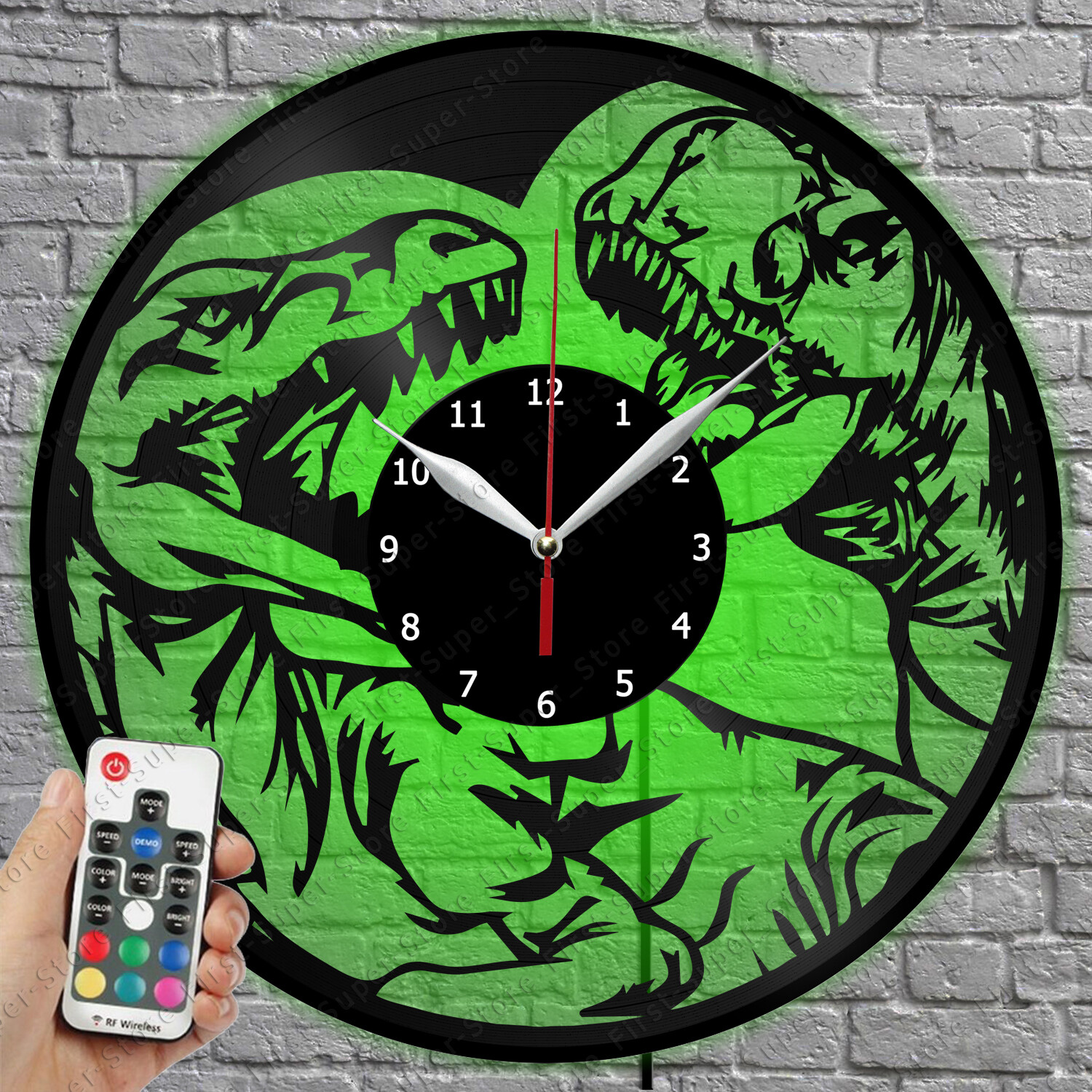 LED Dinosaur Vinyl Record Wall Clock with LED Light 1624