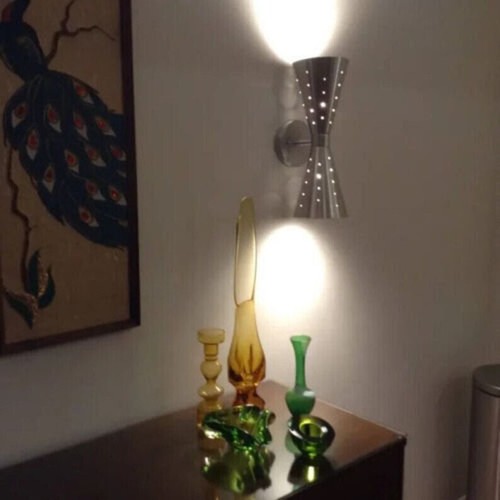 Atomic 50's 60's style mid-century modern bow tie dual cone wall sconce lamp - Picture 5 of 8