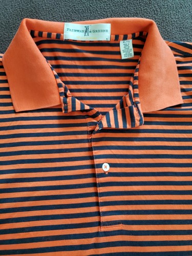 Vintage FAIRWAY & GREENE Bonita Bay Orange Black Striped Polo Shirt Mens XL Golf - Picture 2 of 8