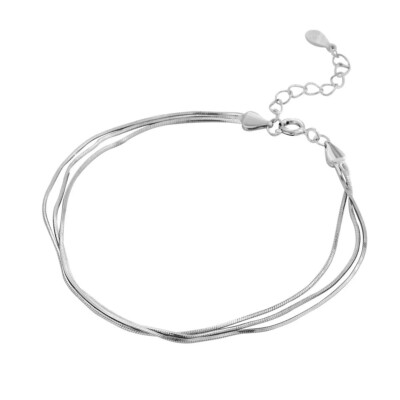 S925 Sterling Silver Triple Layer Snake Chain Adjustable Bracelet for Women