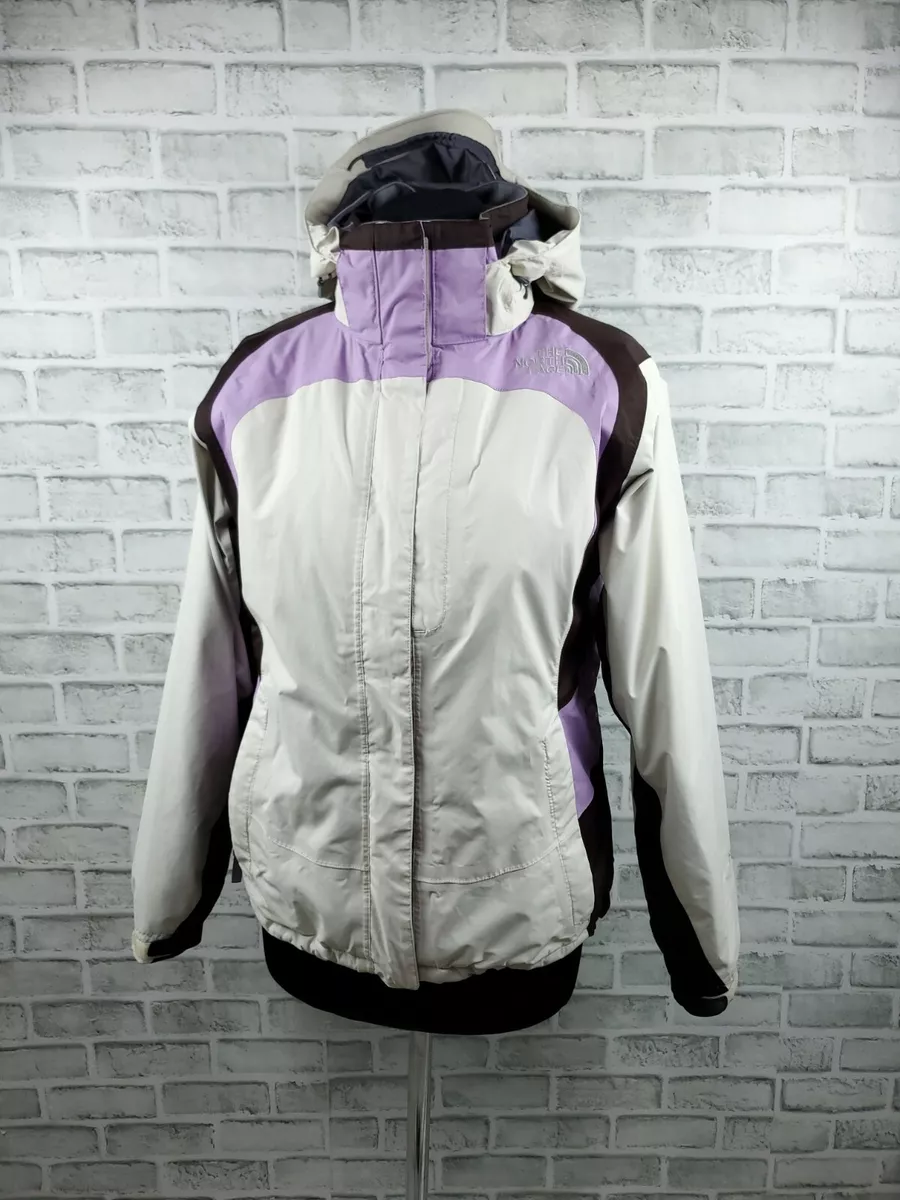 The North Face Hyvent 3 in 1 Lined Jacket Coat Ivory Purple Brown