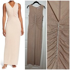 Calvin Klein Blossom Beige Nude Glitter Knit Gem Rhinestone Maxi Dress Size 8