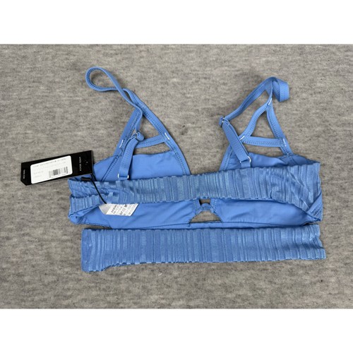 Tavik Messi Cutout Triangle Bikini Top Women's Small Sea Blue Ribbed Swimwear - Picture 2 of 5