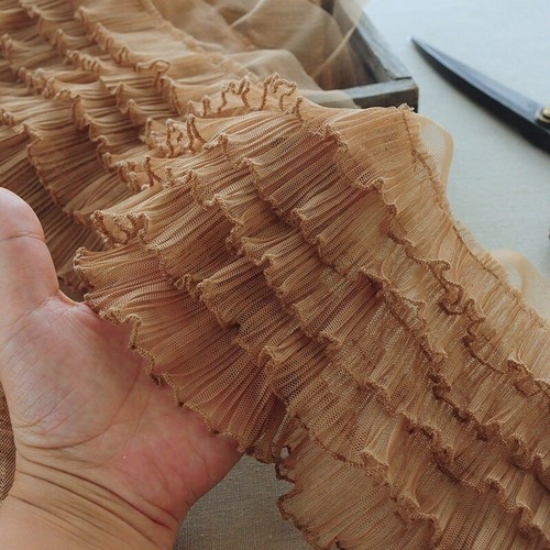 5 Layers Lace Ruffles Edging Tiered Pleated Mesh Trim Frill Sewing Ribbon Camel - Picture 1 of 22