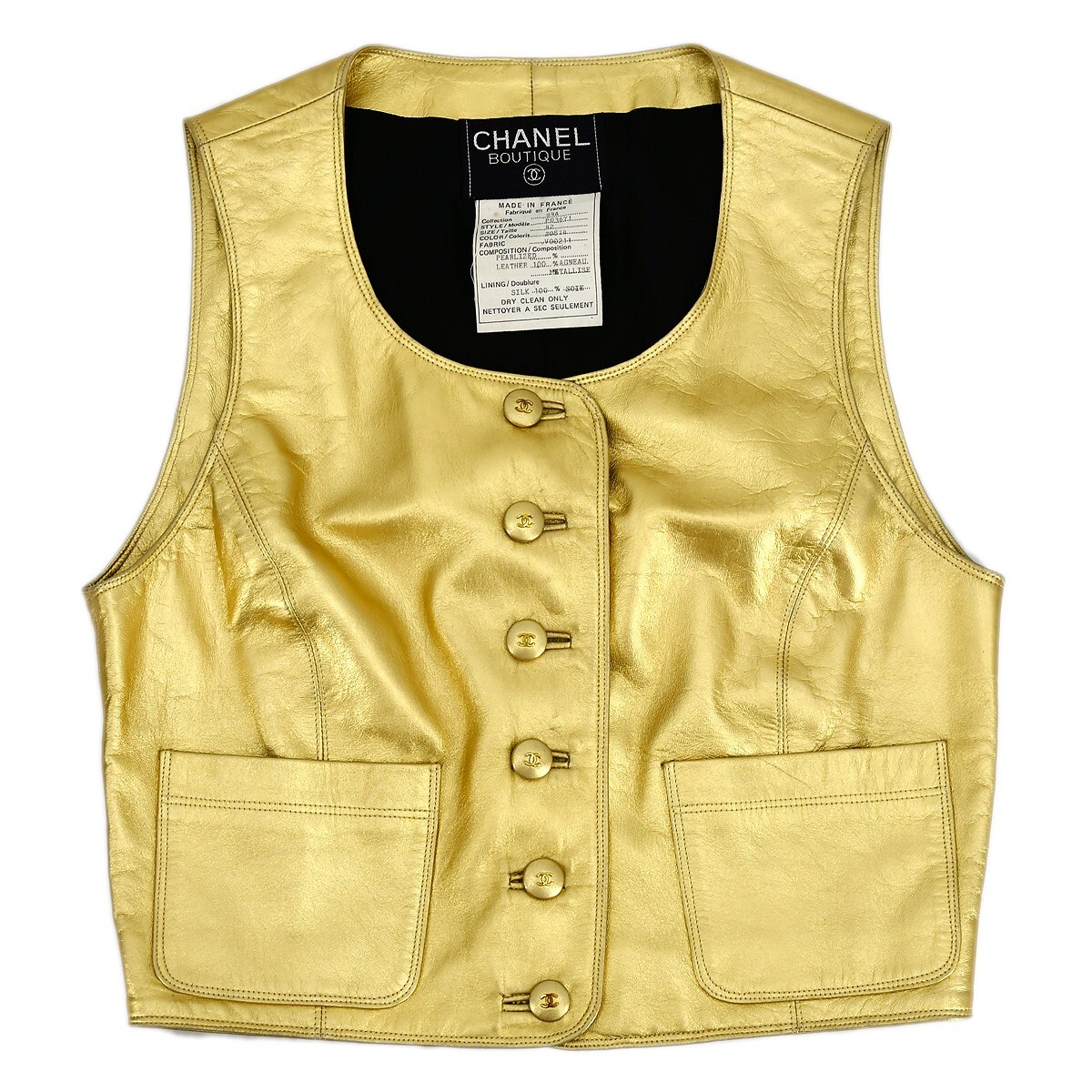 Chanel Sleeveless Vest Jacket Gold 94A #42 192956 | eBay