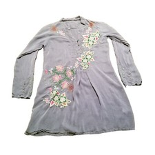 Johnny Was Tunic Dress Women's Small Flower Embroidery Gray Cuppa Rayon **READ**