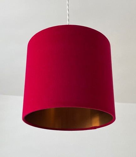 Lámpara Frambuesa Rosa Terciopelo Cepillado Cobre Tambor Tono de Luz - Imagen 2 de 20