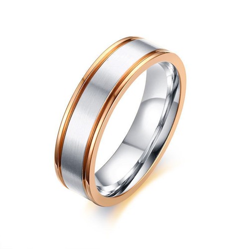 6mm Stainless Steel Couple Ring Rose Gold Inlaid Diamond Jewelry Wedding Band US