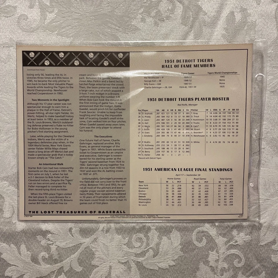 1951 DETROIT TIGERS Willabee & Ward LOST TREASURES OF BASEBALL TEAM / CITY PATCH - Image 3 of 3