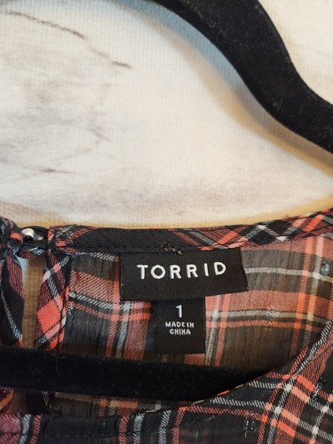 Torrid Women's Black Pink Plaid Short Sleeve Sheer Blouse Top Size 1X - Picture 3 of 6