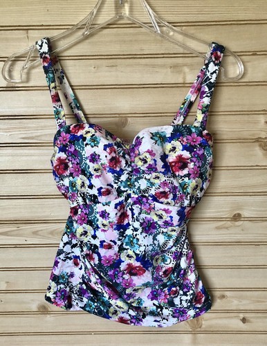 NWT Profile By Gottex Floral Underwire Tankini Top Women's 34D - 第 1/9 張圖片