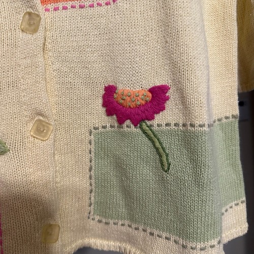 Stitches In Time QVC Spring Cardigan L Sweater Yellow Floral Knit 3/4 Sleeve NWT - Picture 8 of 11