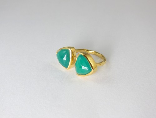 NUEVO Anillo Ajustable Piedra Preciosa Óix Verde Enchapado en Oro Gemas Marz - Imagen 2 de 4