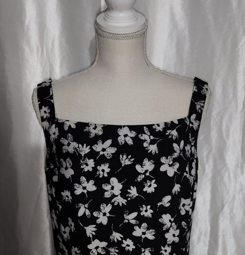 CHAPS L Large Women's Floral Sleeveless Midi A-Line Sun Dress Black White - Picture 3 of 10
