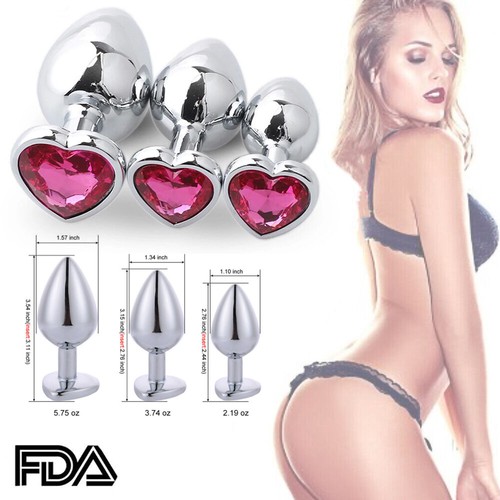 Training 3Pc Set Metal Anal Butt Plug SEX TOY Heart Jeweled Anal Plug Rose