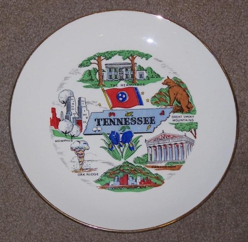 VINTAGE TENNESSEE SOUVENIR PLATE, 9 1/8", HOMER LAUGHLIN