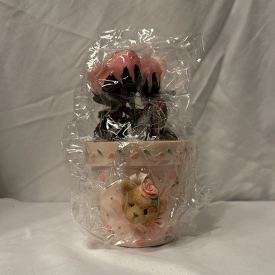 Cherished Teddies Mini Silk Rose Flower Pot and Mini Silk Iris Flower Pot 