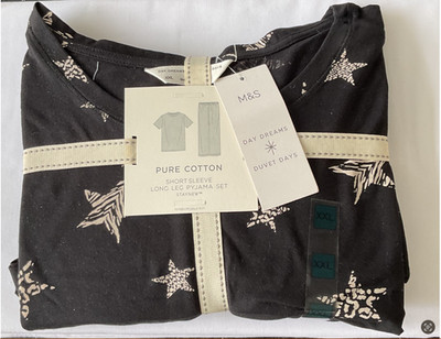 M&S LOUNGEWEAR (schwarzer Stern oder rosa Herz) BAUMWOLLE PYJAMA SET
