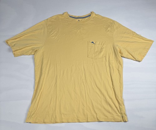 Tommy Bahama Relax Yellow Short Sleeve Pocket T-Shirt Men's XLT 100% Pima Cotton