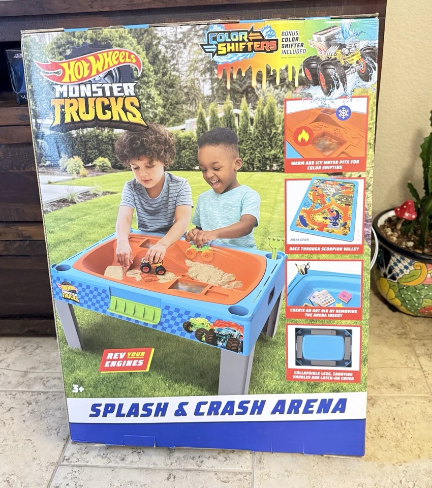 Mesa de agua y arena de plástico Hot Wheels Monster Trucks Splash & Crash Arena para Ch Foto 3 de 4