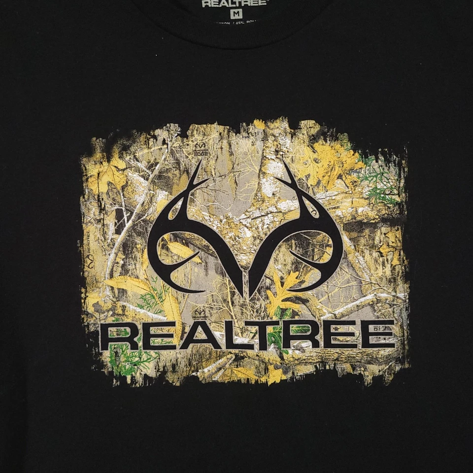 Camisa Realtree Para Hombres Mediana Negra Camuflaje Cuerno Gráfico Aire Libre Caza Camiseta Foto 4 de 4