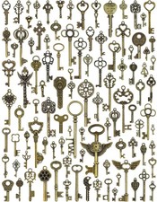 Vintage Skeleton Keys, Wholesale Bulk Lots Mixed Set of 100 Antique Bronze Brass